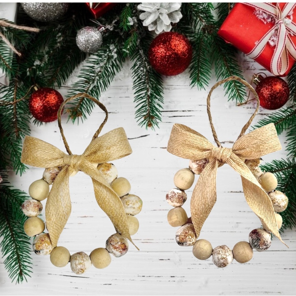 Handmade Rustic Farmhouse Wooden Bead Christmas Ornaments (2)